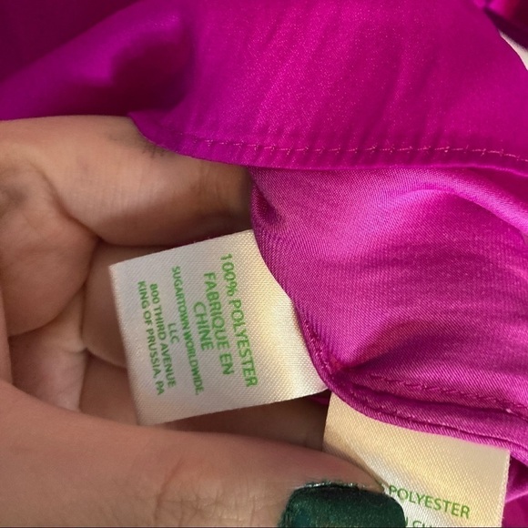 Lilly Pulitzer Haylee of the Shoulder Satin Ruffle Top in Wine Spritzer - Picture 9 of 9